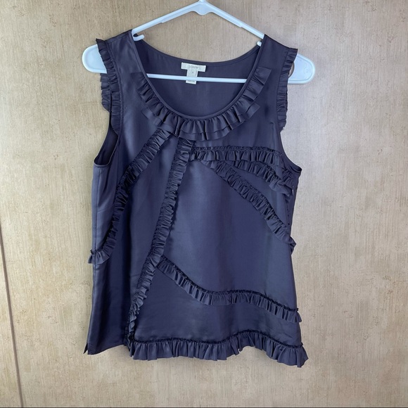 J. Crew Sleeveless Purple 100% Silk Top with Ruffles         Size 6 - Picture 2 of 9